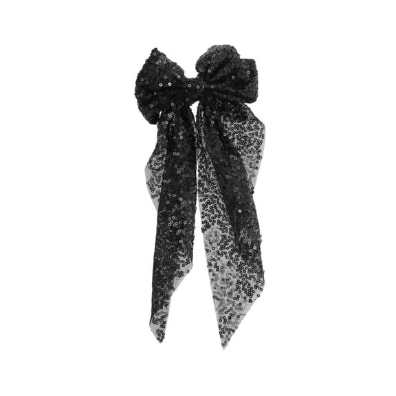 Unique Bargains 1 Pc Fashion Sequin Bow Mesh Ribbon Spring Hair Clips Black