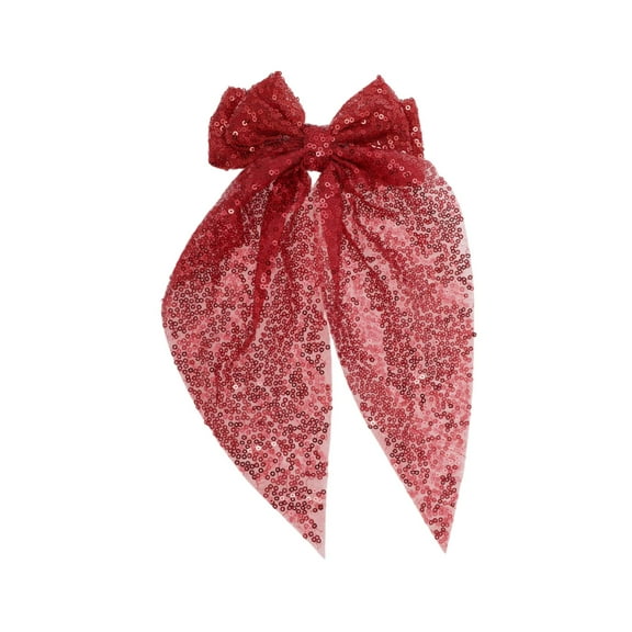 Unique Bargains 1 Pc Fashion Sequin Bow Mesh Ribbon Spring Hair Clips Red