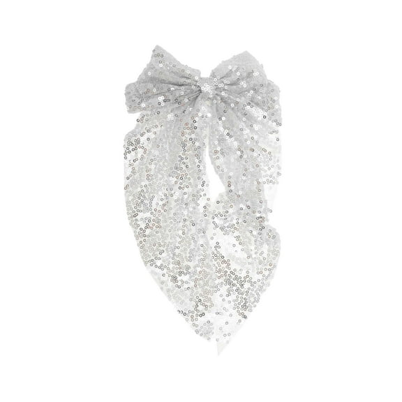 Unique Bargains 1 Pc Fashion Sequin Bow Mesh Ribbon Spring Hair Clips Silver Tone