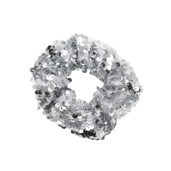 Unique Bargains 1 Pc Fashion Sequins Scrunchies Silver Tone White
