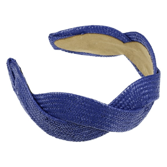Unique Bargains 1 Pc Fashion Straw Wide-side Headband for Women for Girls 6.30"x2.17" Deep Blue