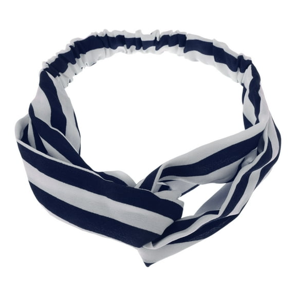 Unique Bargains 1 Pc Fashion Stripe Pattern Cross Elastic Hairband for Women White Navy Blue