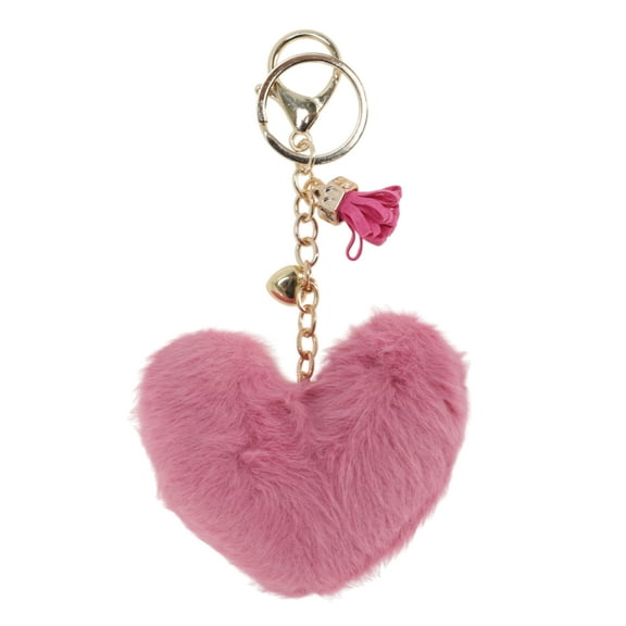 Unique Bargains 1 Pc Fashion Tassel Heart Handbag Charm Bag Accessories Rose Red