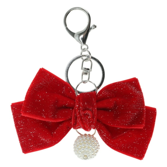 Unique Bargains 1 Pc Fashion Velvet Bow Handbag Charm Bag Accessories Red