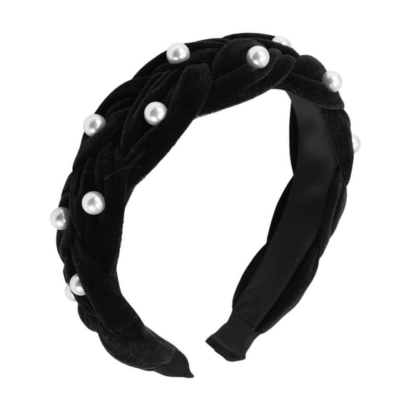 Unique Bargains 1 Pc Fashion Weave Faux Pearls Headbands for Women Black