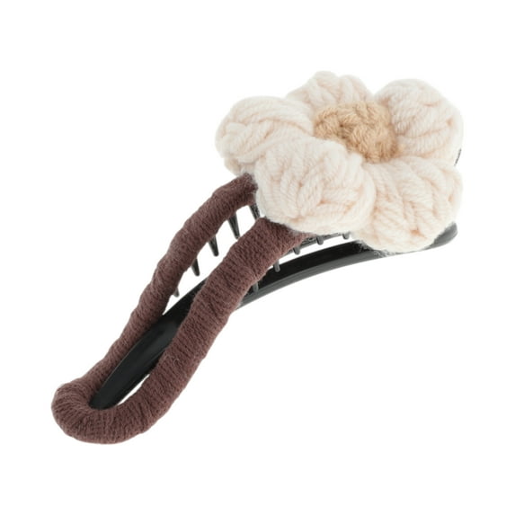 Unique Bargains 1 Pc Fashion Wool Floral Duckbill Hair Clips for Home Dark Coffee Color Beige