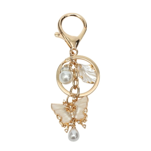 Unique Bargains 1 Pc Fashionable Butterfly Shell Handbag Charm Decorative Keychain White Gold Tone