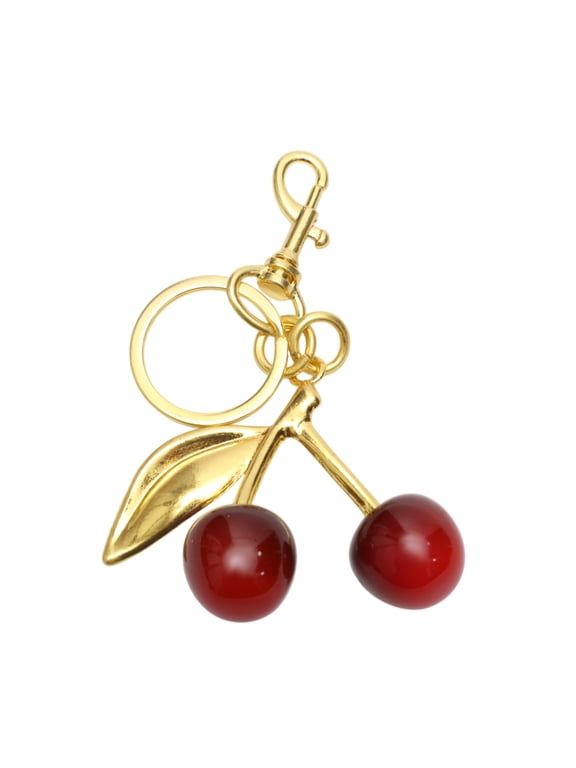1 Pc Fashionable Cherry Handbag Charm Decorative Keychain Gold Tone Dark Red