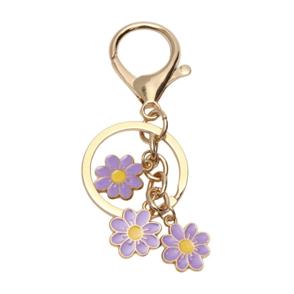Unique Bargains Christmas Christmas 1 Pc Fashionable Flower Handbag Charm Decorative Keychain Purple Gold Tone