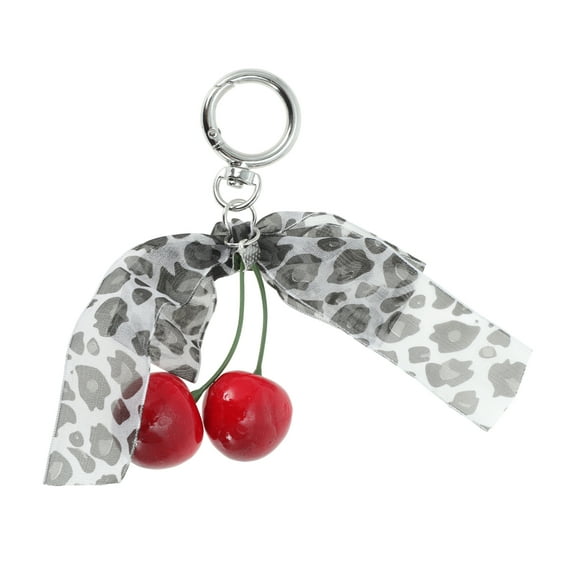 Unique Bargains 1 Pc Fashionable Leopard Print Bow Handbag Charm Decorative Keychain Gray