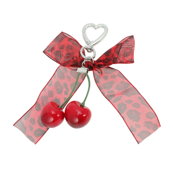 Unique Bargains 1 Pc Fashionable Leopard Print Bow Handbag Charm Decorative Keychain Red