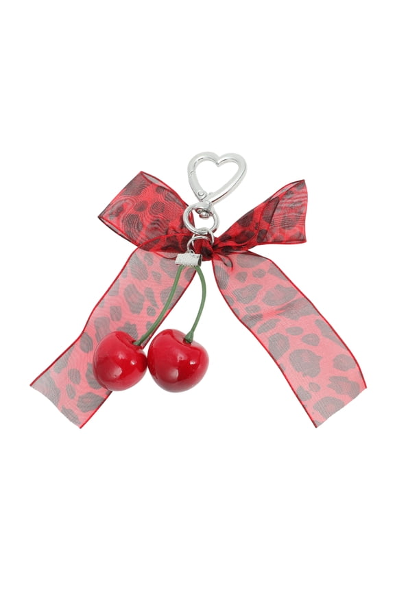 1 Pc Fashionable Leopard Print Bow Handbag Charm Decorative Keychain Red