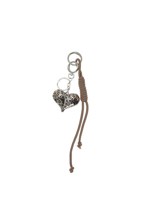 1 Pc Fashionable Leopard Print Heart Handbag Charm Decorative Keychain Brown