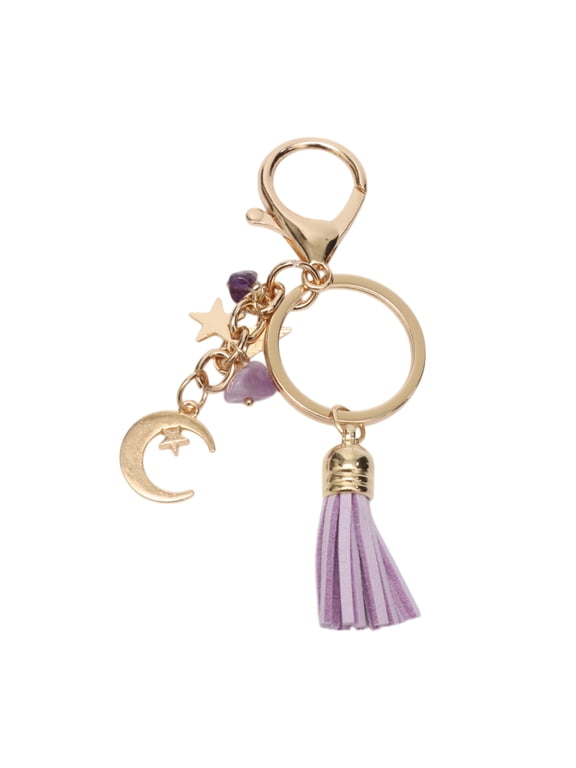 1 Pc Fashionable Moon Stars Handbag Charm Decorative Keychain Purple Gold Tone