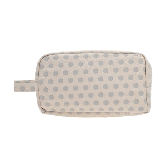 Unique Bargains 1 Pc Fashionable Rectangle Dots Makeup Bag for Travel Large Khaki Gray Polyester