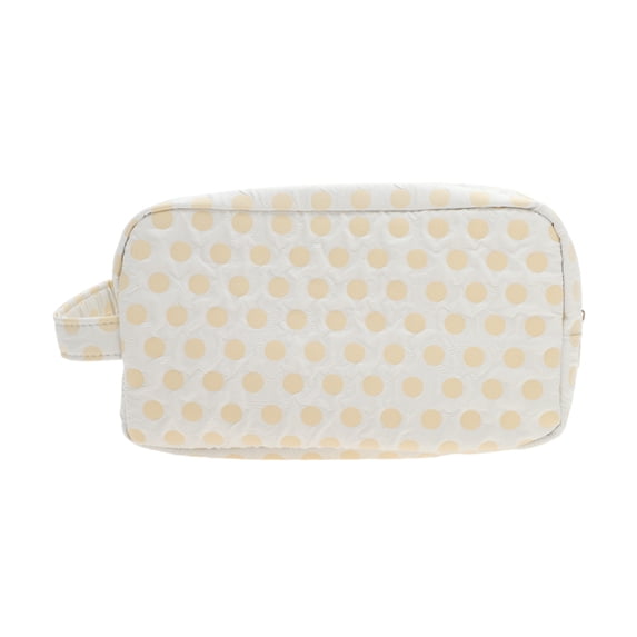 Unique Bargains 1 Pc Fashionable Rectangle Dots Makeup Bag for Travel Large White Yellow Polyester