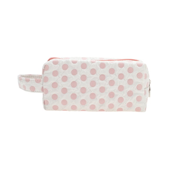Unique Bargains 1 Pc Fashionable Rectangle Dots Makeup Bag for Travel Small White Pink Polyester