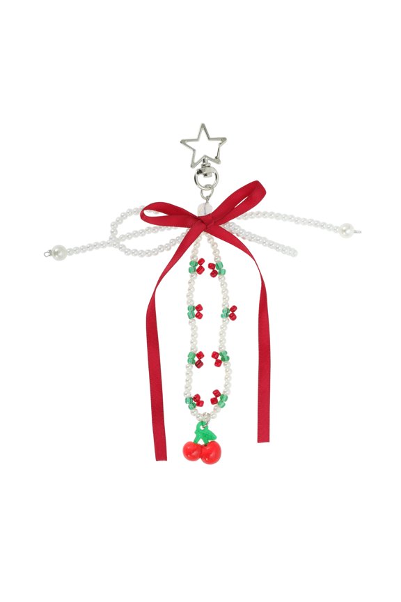 1 Pc Fashionable Star Ribbon Handbag Charm Decorative Keychain Wine Red White
