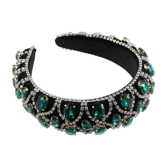 Unique Bargains 1 Pc Faux Crystal Padded Headband Bling Rhinestone Hairband for Women Green 1.57 Inch Wide