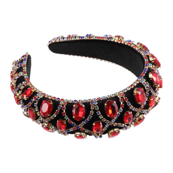Unique Bargains 1 Pc Faux Crystal Padded Headband Bling Rhinestone Hairband for Women Red 1.57 Inch Wide
