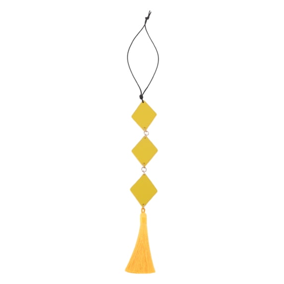 Unique Bargains 1 Pc Faux Leather Square Tassel Car Rear View Mirror Pendant Accessories Car Hanging Ornament Yellow