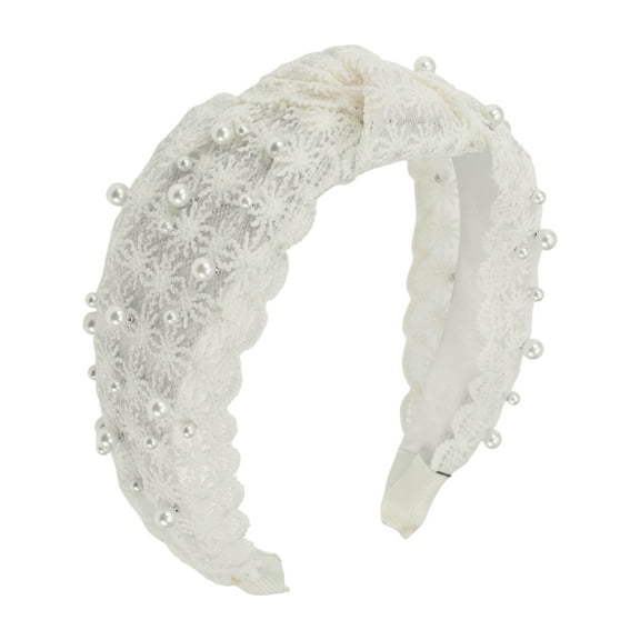 Unique Bargains 1 Pc Faux Pearls Embroidery Headbands for Women White