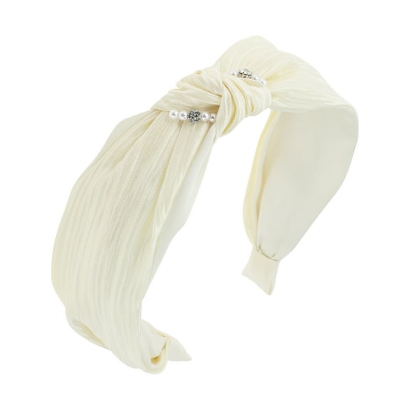 Unique Bargains 1 Pc Faux Pearls Tie Headbands for Women Beige