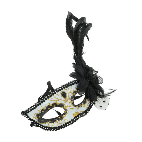 Unique Bargains 1 Pc Feather King Half Face Party Mask for Masquerade Party Black