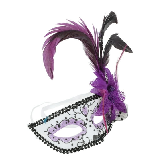 Unique Bargains 1 Pc Feather King Half Face Party Mask for Masquerade Party Purple