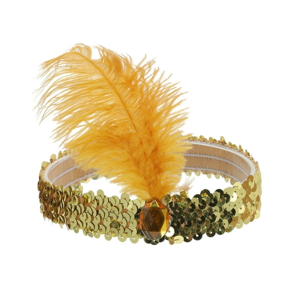 Unique Bargains 1 Pc Feathers Faux Diamond Headbands for Women Gold Tone