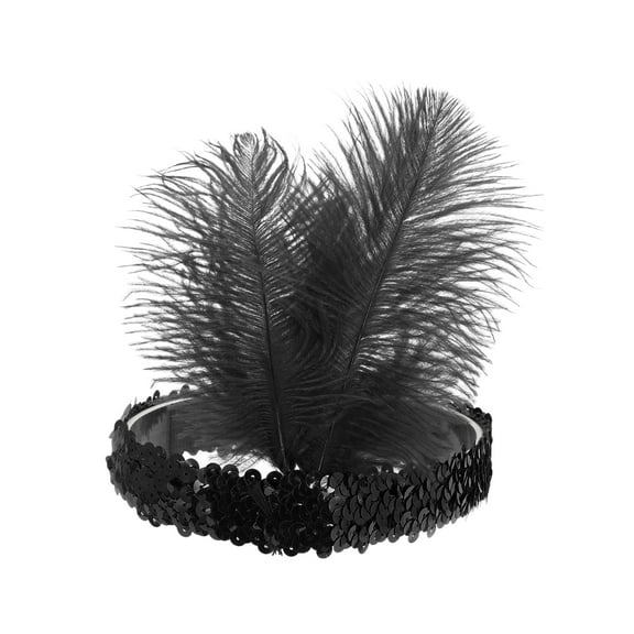 Unique Bargains 1 Pc Feathers Sequins Headbands for Women Black