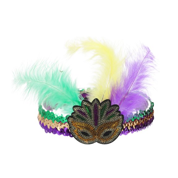 Unique Bargains 1 Pc Feathers Sequins Headbands for Women Gold Tone Green