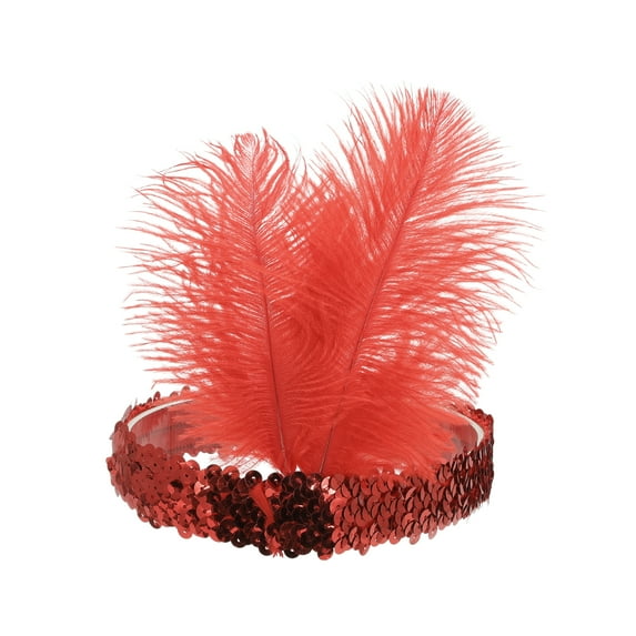 Unique Bargains 1 Pc Feathers Sequins Headbands for Women Red