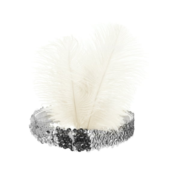 Unique Bargains 1 Pc Feathers Sequins Headbands for Women White