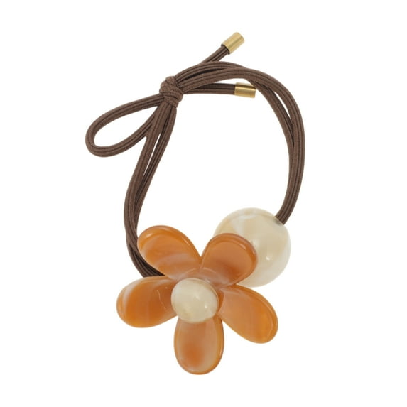 Unique Bargains 1 Pc Floral Beads Hair Elastic Band for Home Coffee Color