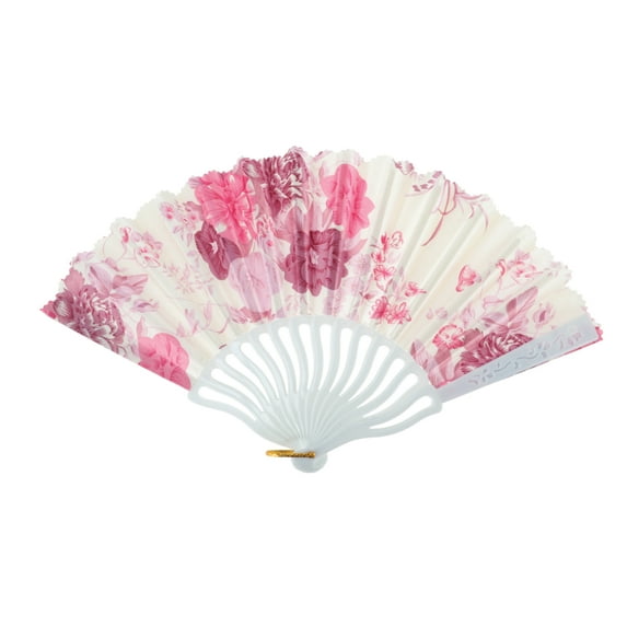 Unique Bargains 1 Pc Floral Folding Fan for Masquerade Pink Silk Fabric