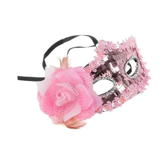 Unique Bargains 1 Pc Floral Sequins Half Face Party Mask for Masquerade Party Pink