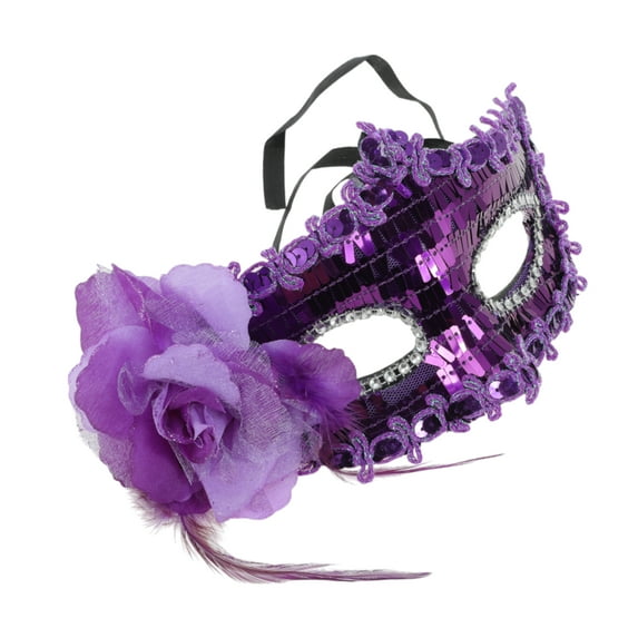 Unique Bargains 1 Pc Floral Sequins Half Face Party Mask for Masquerade Party Purple