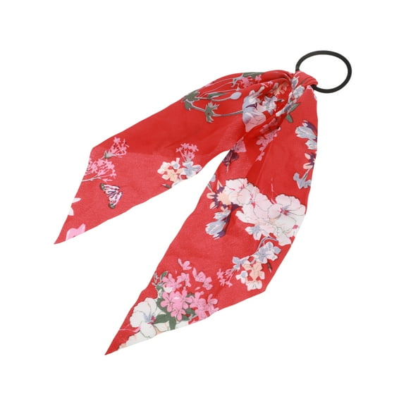 Unique Bargains 1 Pc Floral Triangle Ribbon Hair Elastic Band Red