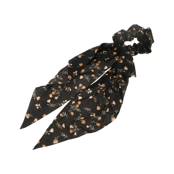 Unique Bargains 1 Pc Floral Triangle Ribbon Scrunchies Black
