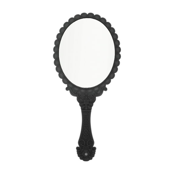 Unique Bargains 1 Pc Flower Pattern Handheld Mirror for Vacation Travel Black Plastic Glass