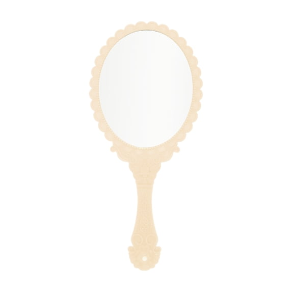 Unique Bargains 1 Pc Flower Pattern Handheld Mirror for Vacation Travel Light Yellow Plastic Glass