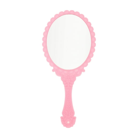 Unique Bargains 1 Pc Flower Pattern Handheld Mirror for Vacation Travel Pink Plastic Glass