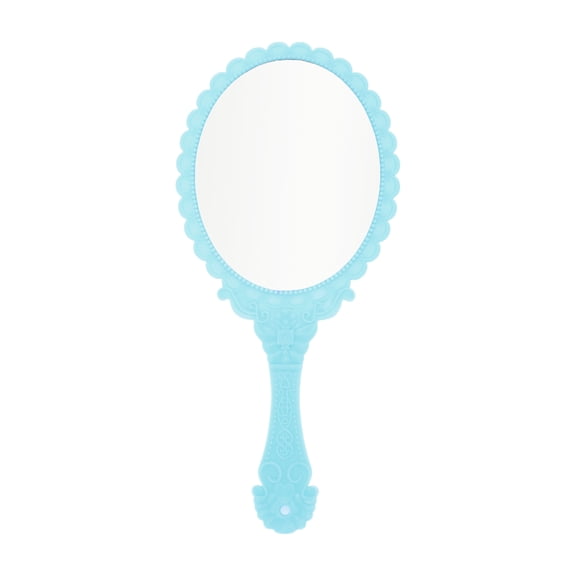 Unique Bargains 1 Pc Flower Pattern Handheld Mirror for Vacation Travel Sky Blue Plastic Glass