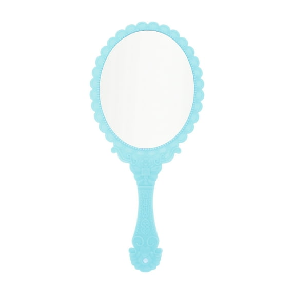 Unique Bargains 1 Pc Flower Pattern Handheld Mirror for Vacation Travel Sky Blue Plastic Glass