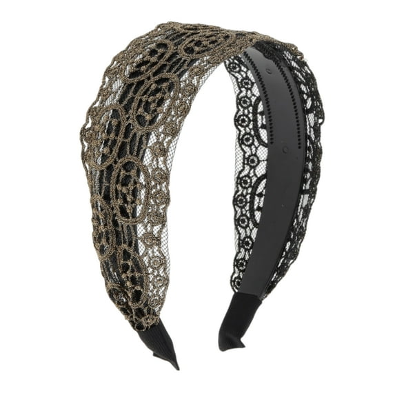 Unique Bargains 1 Pc Flower Pattern Lace Headband 5.91"x4.33" Gold Tone