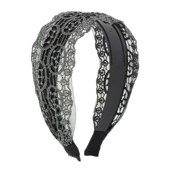 Unique Bargains 1 Pc Flower Pattern Lace Headband 5.91"x4.33" Silver Tone