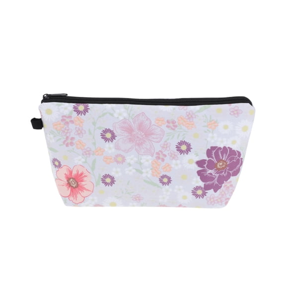 Unique Bargains 1 Pc Flower Printed Makeup Bag for Vacation Travel Light Purple Polyester
