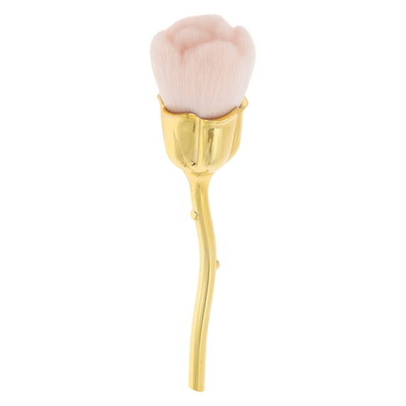 Unique Bargains 1 Pc Flower Shape Powder Brush for Business Travel Gold Tone Pink Artificial Fiber Wool Plastic