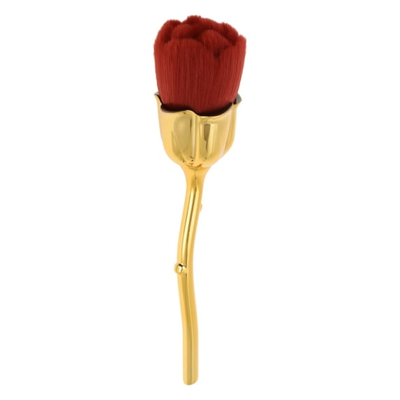 Unique Bargains 1 Pc Flower Shape Powder Brush for Business Travel Gold Tone Red Artificial Fiber Wool Plastic
